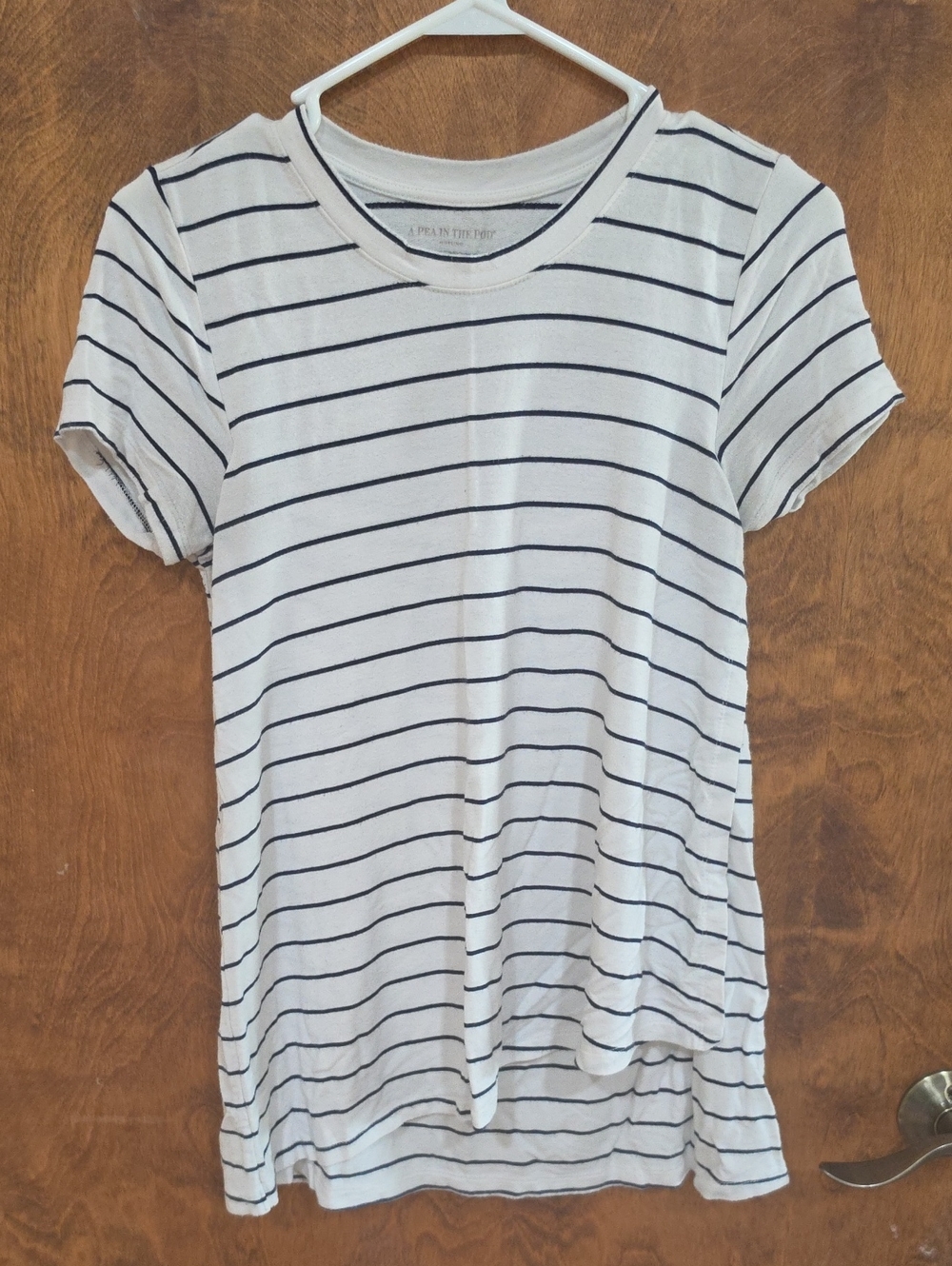 A Pea in the Pod Maternity White Tee with Navy Stripes